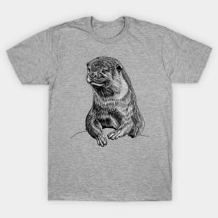 Asian small clawed otter ink illustration T-Shirt